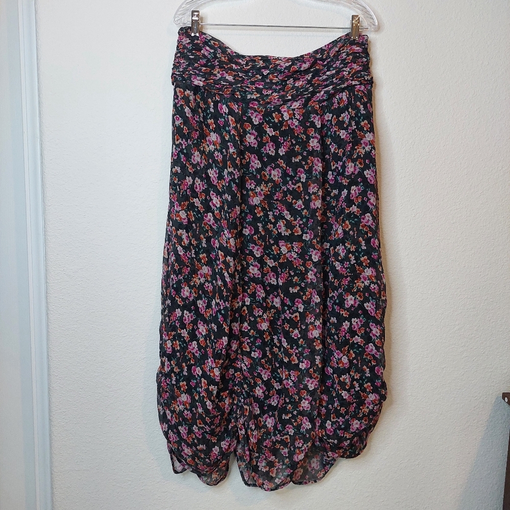 Sundance 100% Silk Floral Ruched Scallope Hem Skirt Size Large